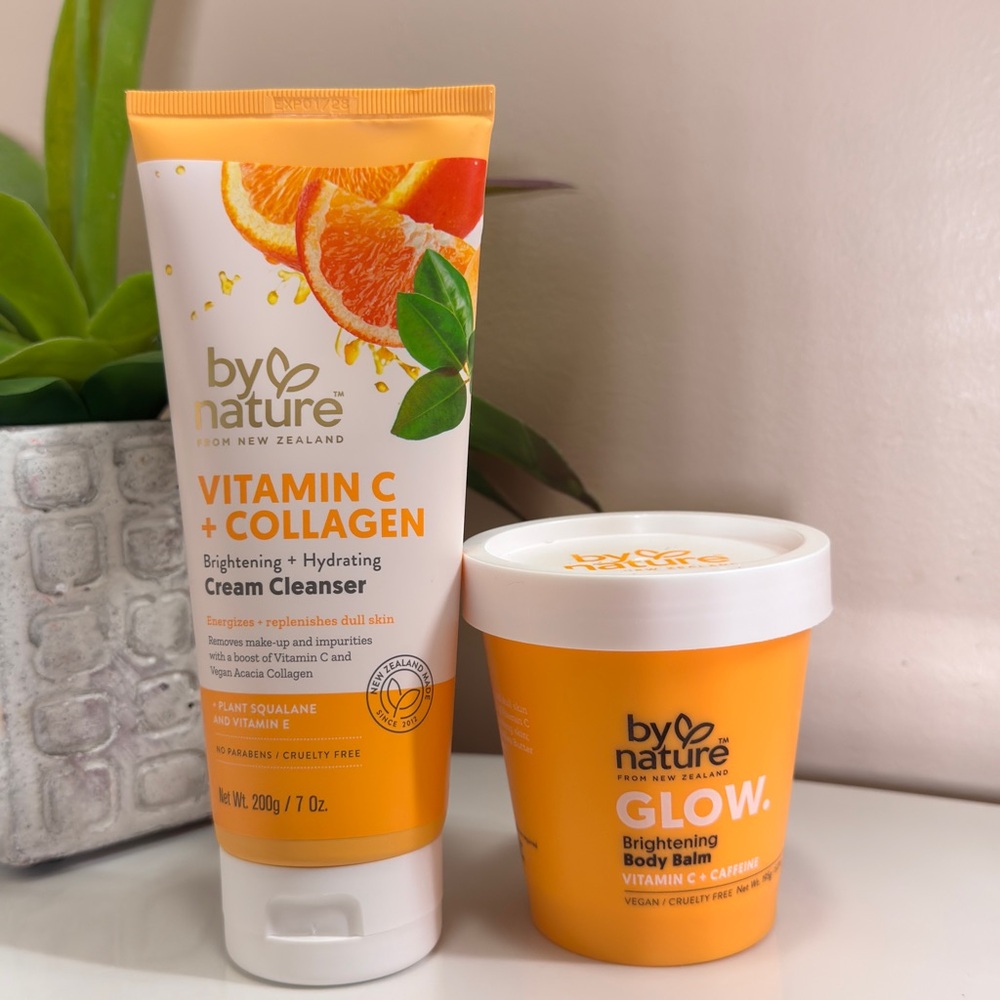 By Nature Vitamin C + Collagen Cleanser & Glow Body Balm Set NIB